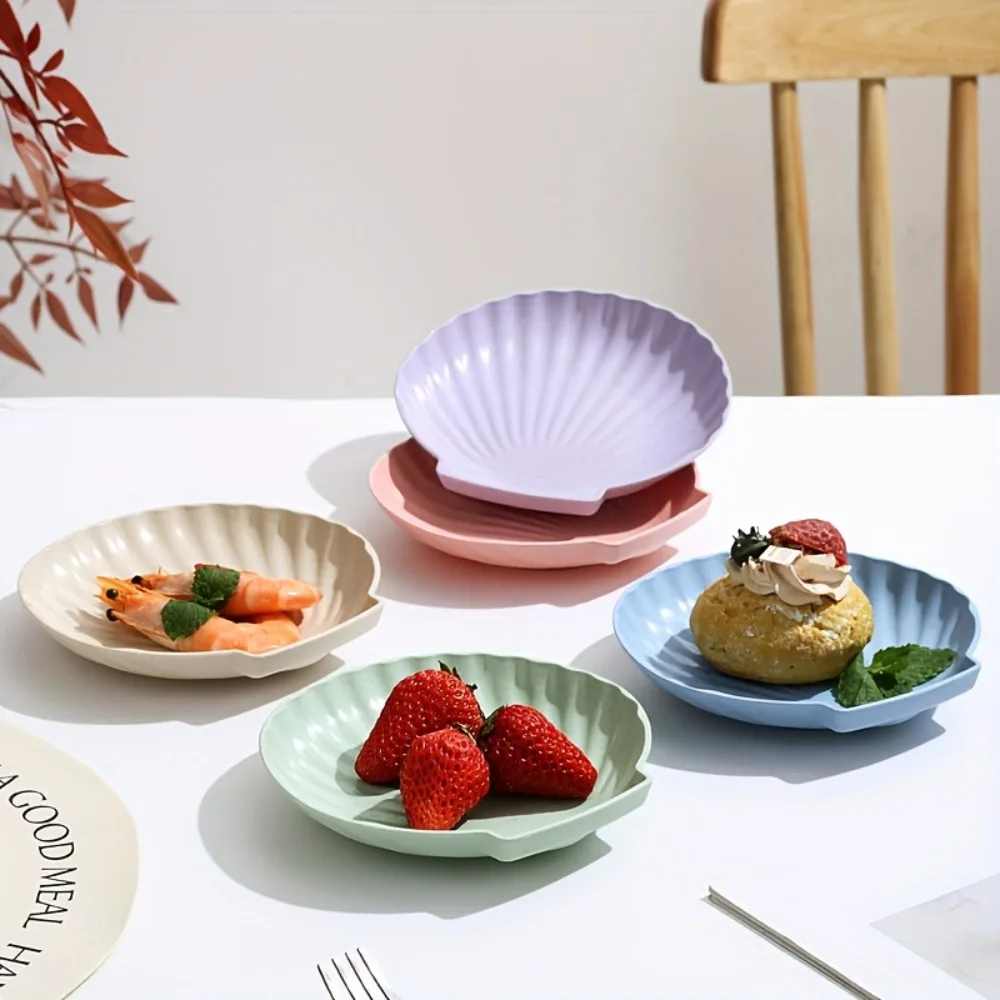 10PCS Durable Nordic Style Shell-shaped Spit Bone Dish Microwave-safe with Storage Base Snack Tray Plastic Dessert Plate Nut