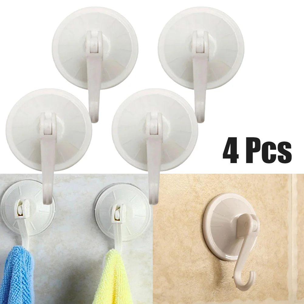 

4PCS Strong Suction Cup Hook Bathroom Hook Door Back Hook Hangers Self-adhesive Wall Mounted White Kitchen Bedroom Office Sturdy