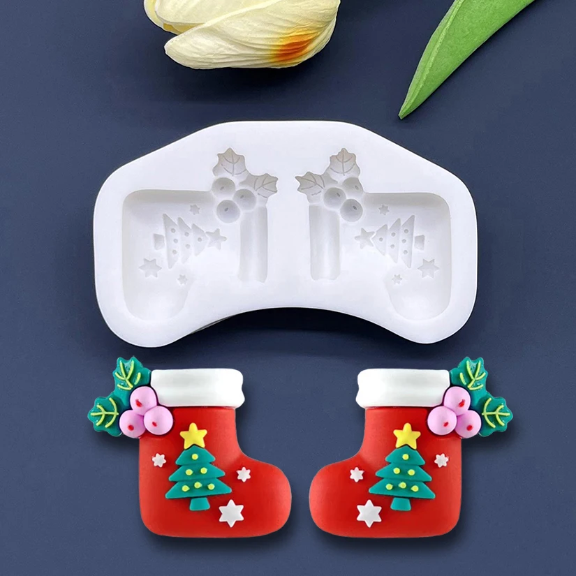 Jingle Bell Christmas Stocking Gingerbread Man Glove Silicone Sugarcraft Mold Cupcake Baking Fondant Cake Decorating Tools