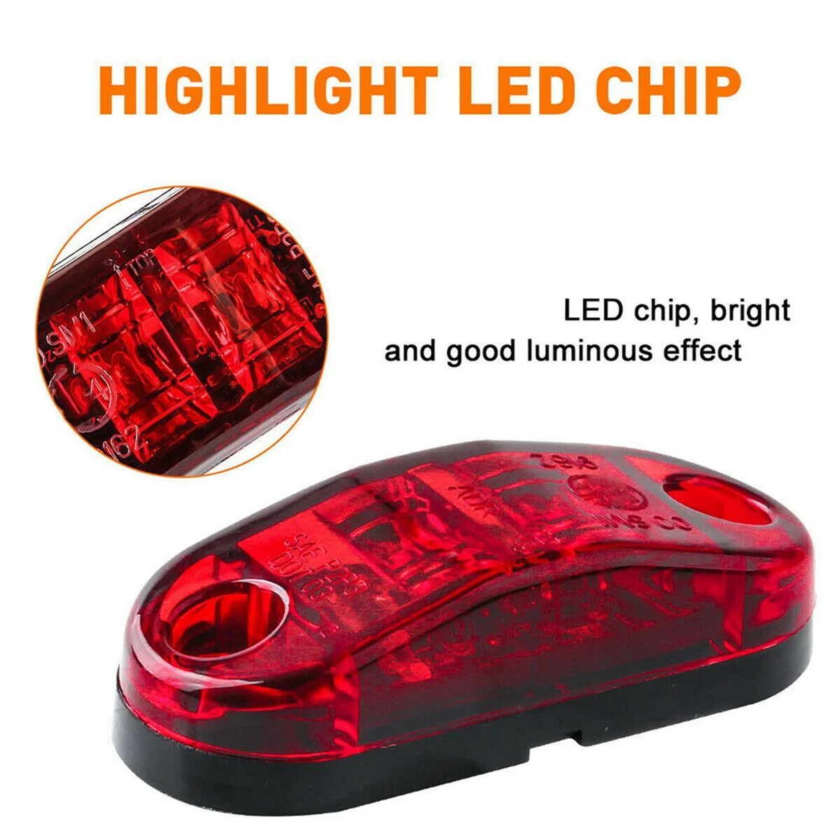 5Pcs Red LED 2.5Inch 2 Diode Light Oval Clearance Trailer Truck Side Marker Lamp