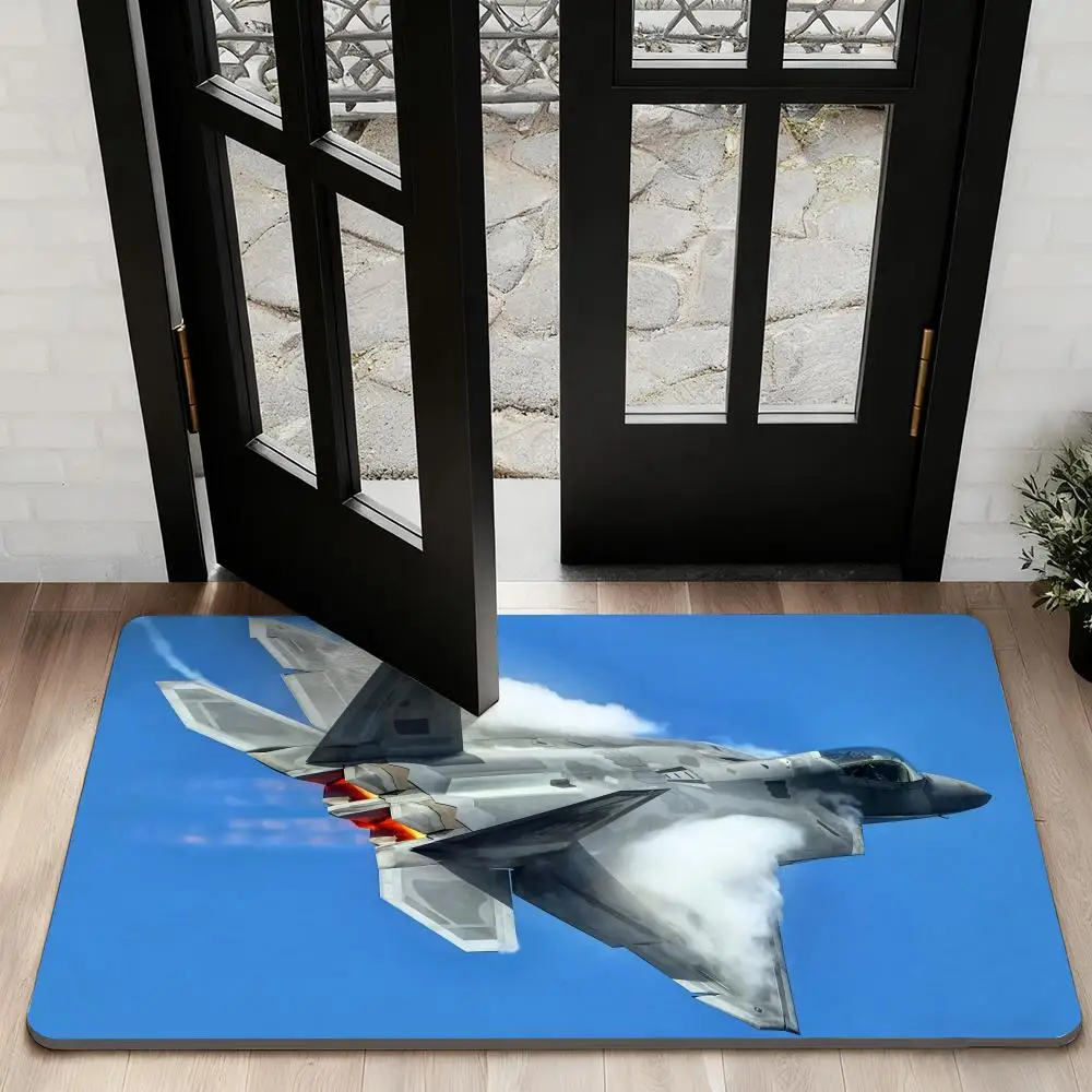 

F22 Fighter jet military fan Floor Mat Diatom Bath Mat Absorbent Quick Dry Non-Slip TPR Backing Soft Plush Draining Rugs