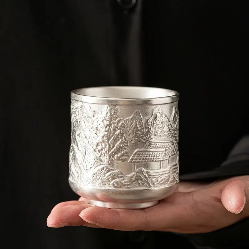 

Sterling silver master large single cup pure handmade silver high-end personal tea health single cup silver
