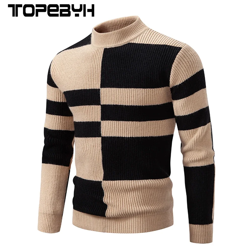 High Quality Men\'s New Autumn and Winter Casual Warm Neck Sweater Knit Pullover Warm Tops