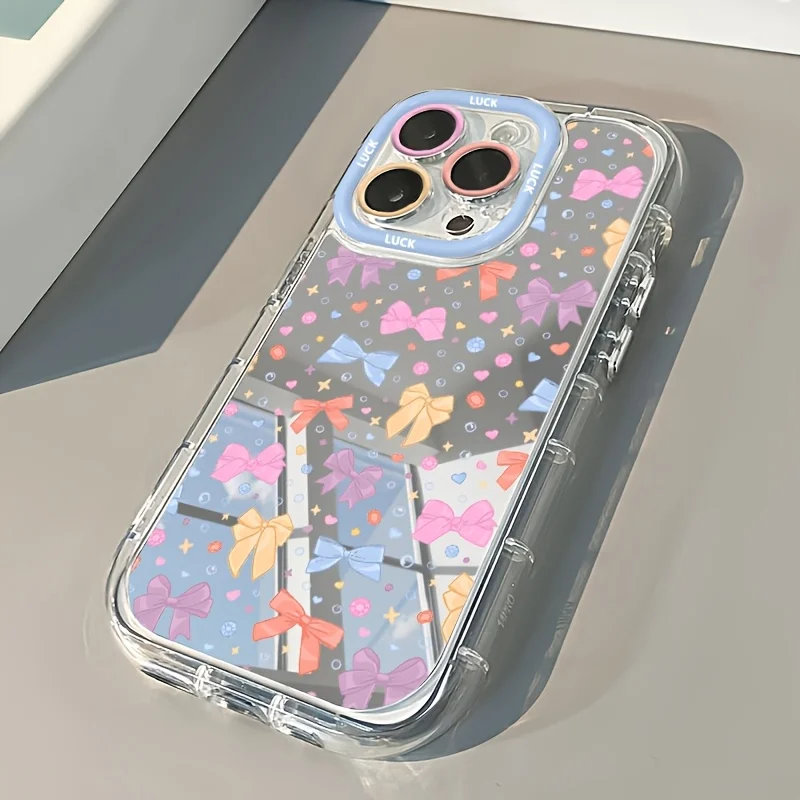 

Colored Bowknot Pattern Mirror Phone Case For iPhone 17 Pro 16 15 14 Plus 13 12 11 Pro Max 7 8 Plus XR X XS Max 16e 17e Cover