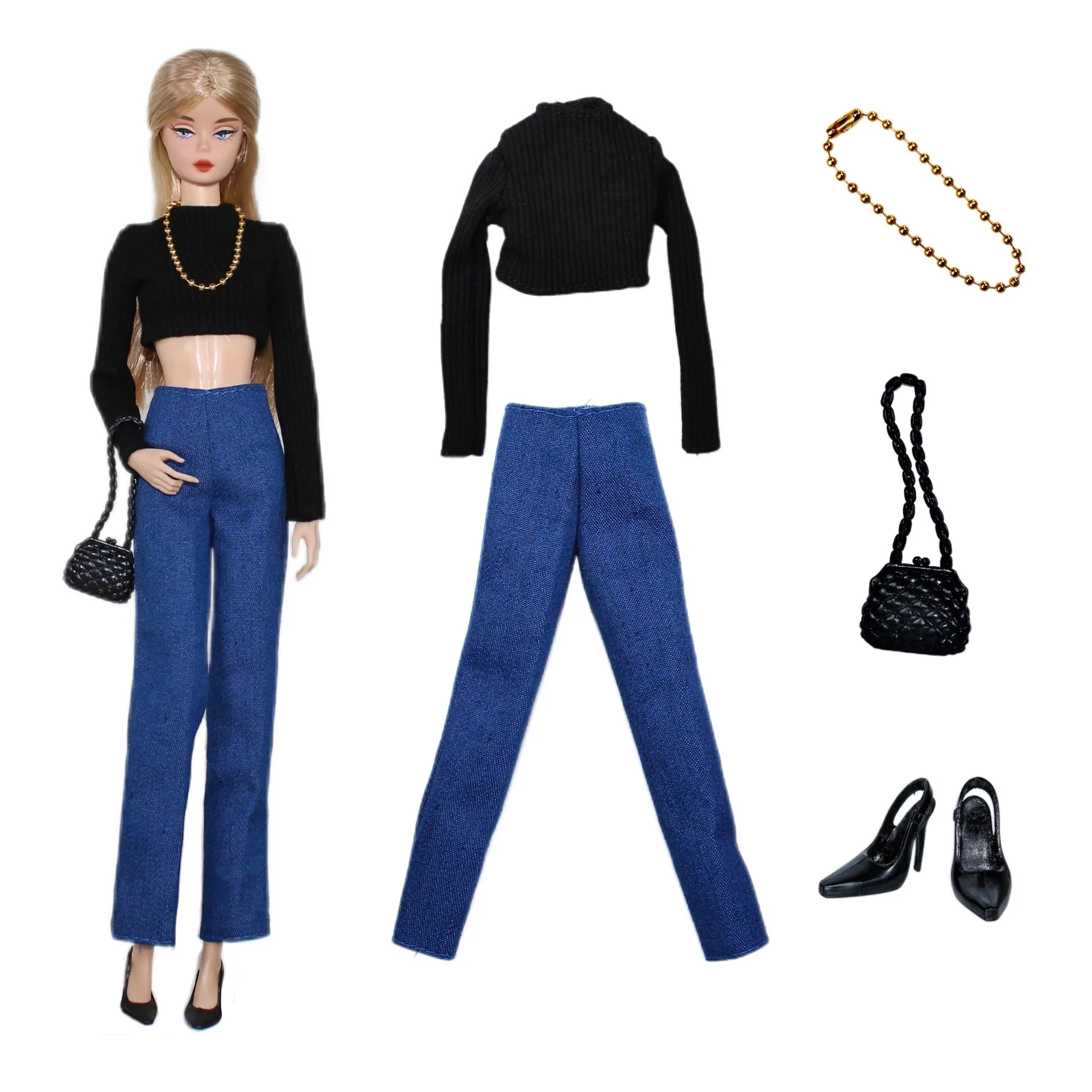Conjunto de roupas da moda topos + jeans sapato conjunto/top + calças camisola 1/6 boneca roupas diárias terno para 30cm xinyi fr st pp babi boneca