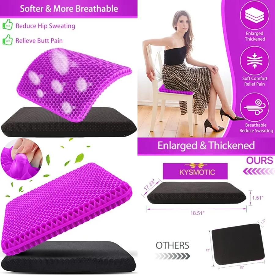 

Gel Seat Cushion for Long Sitting (Large & Thick), Soft & Breathable, Gel Cushion for Wheelchair, Gel Chair Cushion for Hip Pain, Gel Seat Cushion for Office Chair (Black Cover)