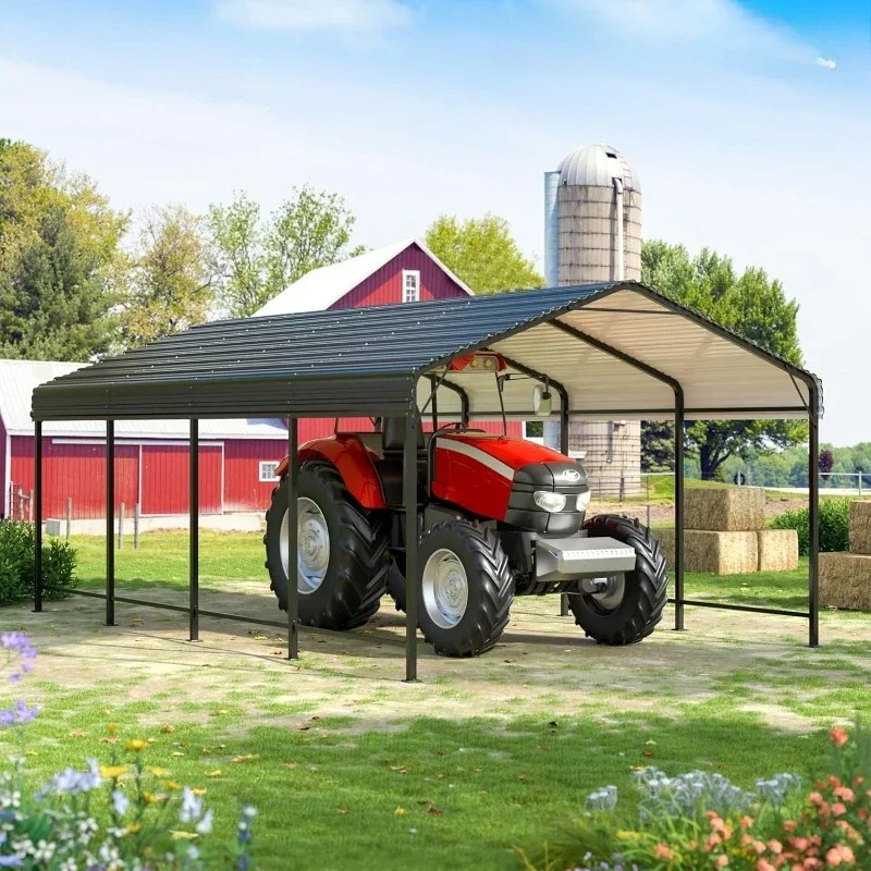

camping Carport 12x20 FT Metal Carport with Enhanced Base Outdoor Heavy Duty Garage Galvanized Car Shelter for Pickup, Boat