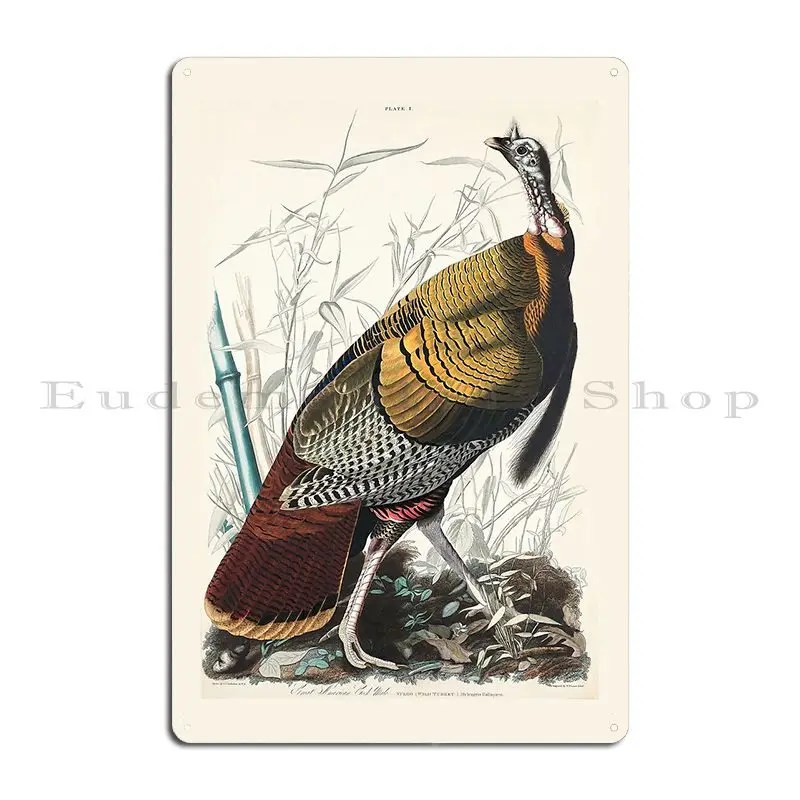 Wild Turkey Or Great American Cock From Birds Of America 1827 Metal Sign Plaques Customized Pub Decoration Tin Sign Poster