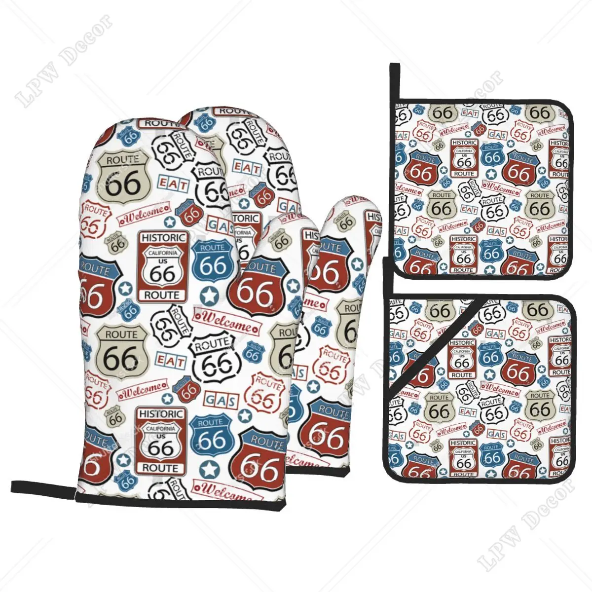 

Route 66 Oven Mitts and Pot Holders Sets of 4 America Highways Heat Resistant Non-Slip BBQ Kitchen Gloves for Cooking Baking