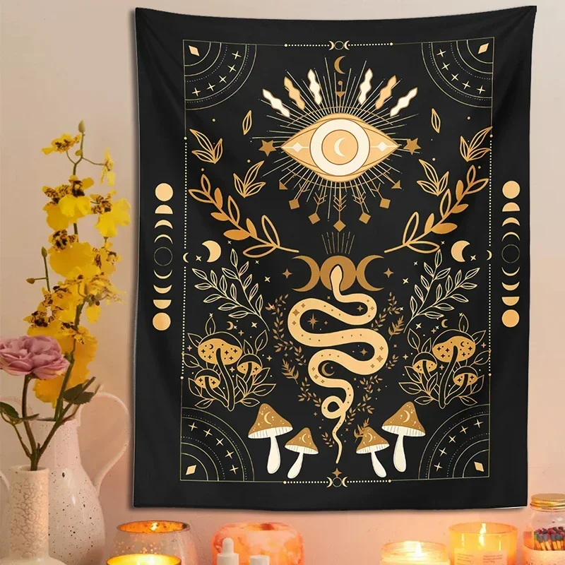 Mushroom Snake Tapestry Wall Hanging Cottagecore Mystical Moth Eye Moon Phase Divination Witchcraft Aesthetic Home Room Decor