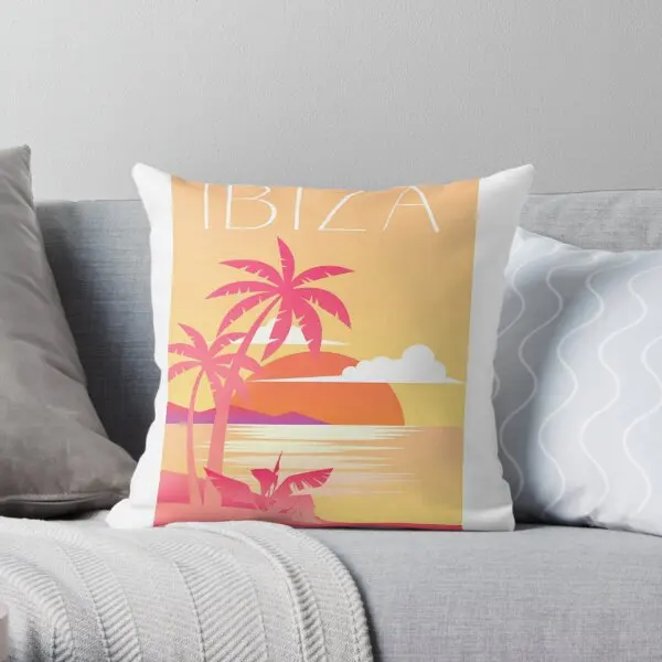 Ibiza Spain Modern Art Freehand Travel  Printing Throw Pillow Cover Hotel Square Cushion Bedroom Pillows not include One Side