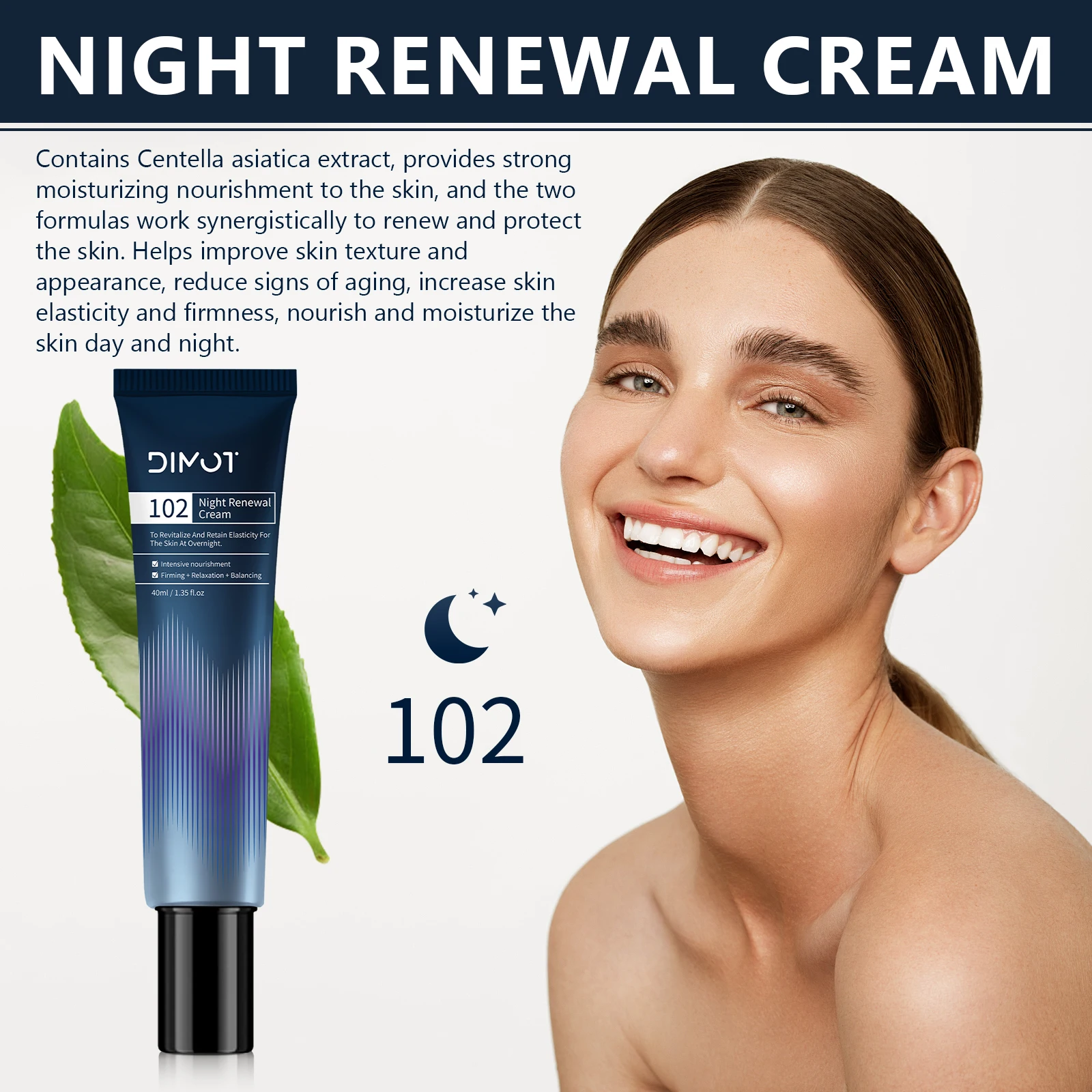 DIMOT crema de renovación nocturna Centella Asiatica crema hidratante Facial ácido hialurónico colágeno cara apretar los productos para el cuidado de la piel