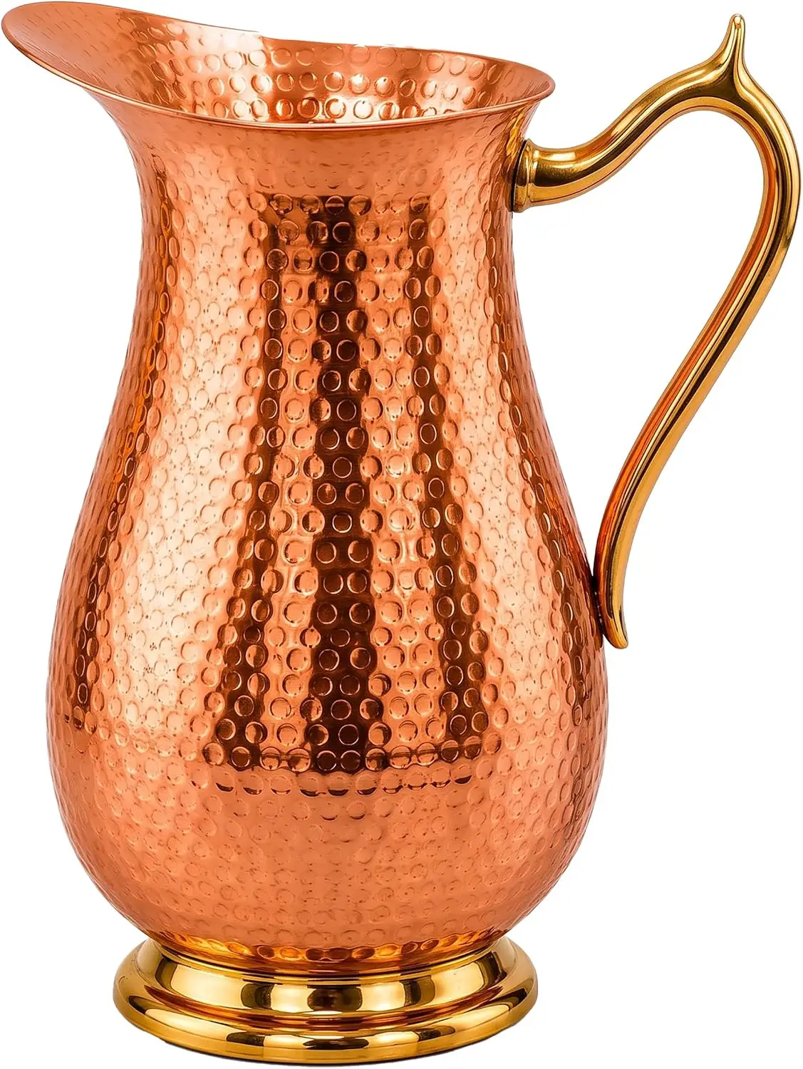 Hammered 99.9% Pure Copper Water Pitcher 51 Oz, Copper Jug with Brass Handle and Brass Base, No Inner Lining, No Coating, No Lacquer, Copper Carafe for Water and Cold Beverages