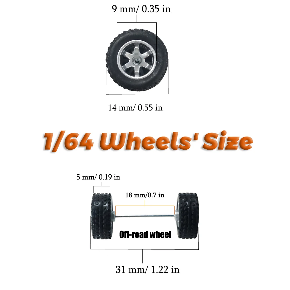 1/64 Wheels with Detachable Slick Rubber Tires Five Spokes for Toy Model Diecast Cars Refiting Parts for Hotwheels (5 Sets)