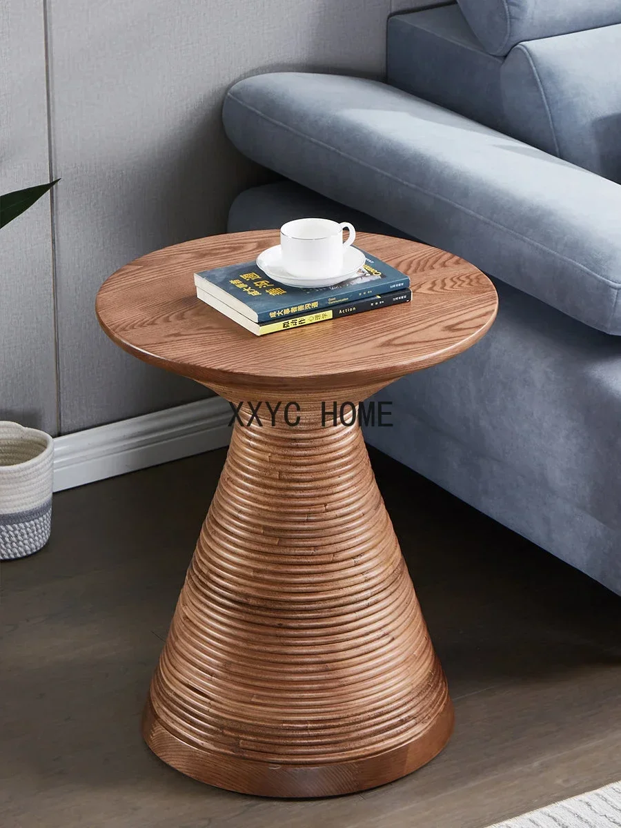 Tavolino da caffè rotondo in rattan silenzioso, tavolino in frassino, mini tavolo da tè rotondo