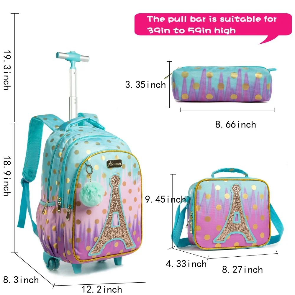 Bikab School Bags for Girls with Wheeled Bag Backpack for Kids Backpacks for School Teenagers Girls Tower School Bags for Girls