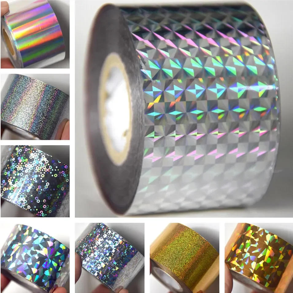 120m Laser Silver Glass Hot Stamping Foils Holographic Nail Transfer Foil Dot Star Waves Foils Paper Colorful Nail Foil Sticker