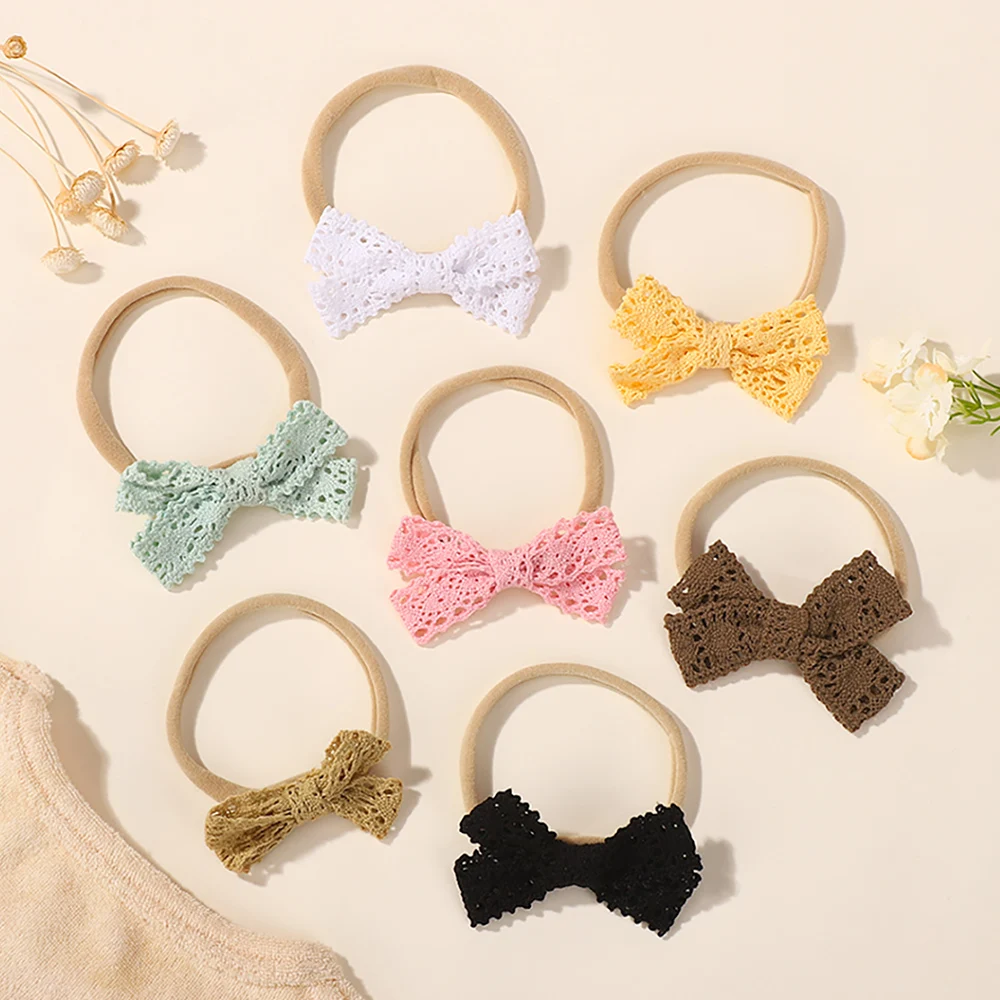 8-teiliges Spitzen-Haarband-Set für Neugeborene, handgefertigt, elastisches Nylon, Schleife, Stirnband, Turban, Kopfbedeckung, Baby-Haar-Accessoires