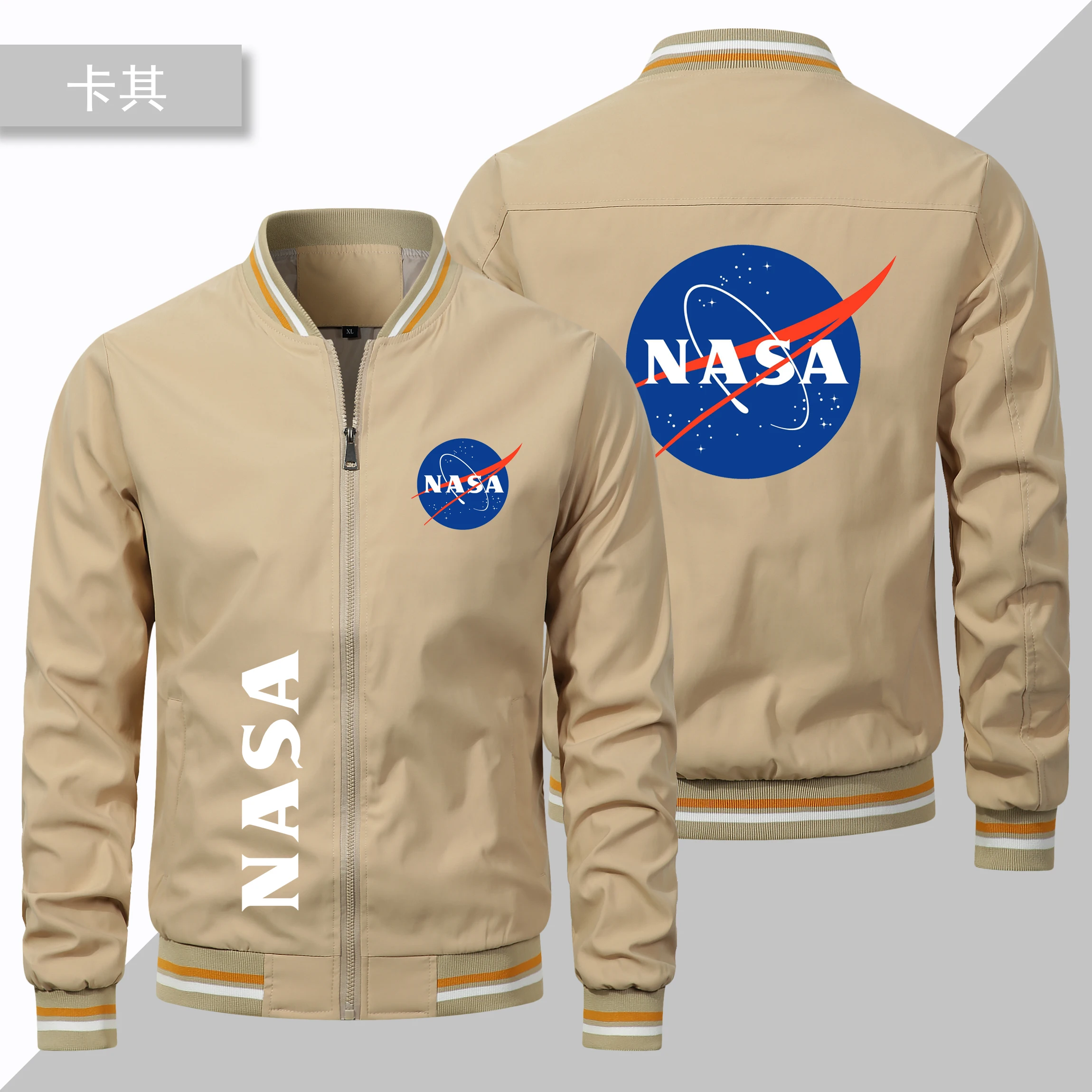 Spring and Autumn High-end Car Logo, NASA Printed Men\'s Jacket, Fashionable Baseball Jacket, Men\'s Casual Outdoor Clothing