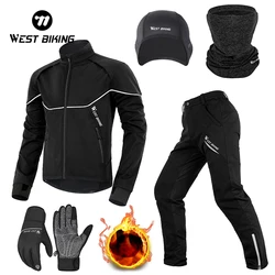 WEST BIKING Warm Winter Cycling Suit Thermal Fleece Windproof Bike Jersey Running Ski Bicycle Jacket Coat Pants M-3XL Sportswear