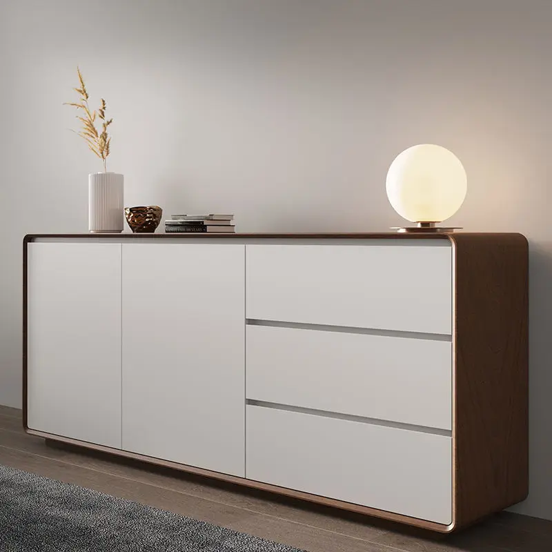 

Modern simple living room dining side cabinet Nordic minimalist integrated locker entrance walnut color storage