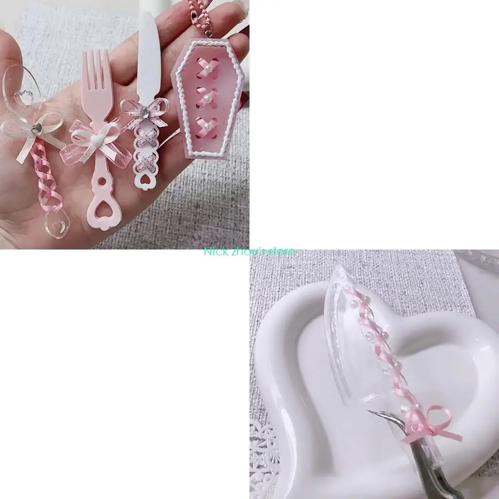 

E15E Silicone Hollow Handle Love- Knife- Fork Spoon Parts Decoration Molds Keychain Mold DIY Pendant Epoxy Crafting Molds