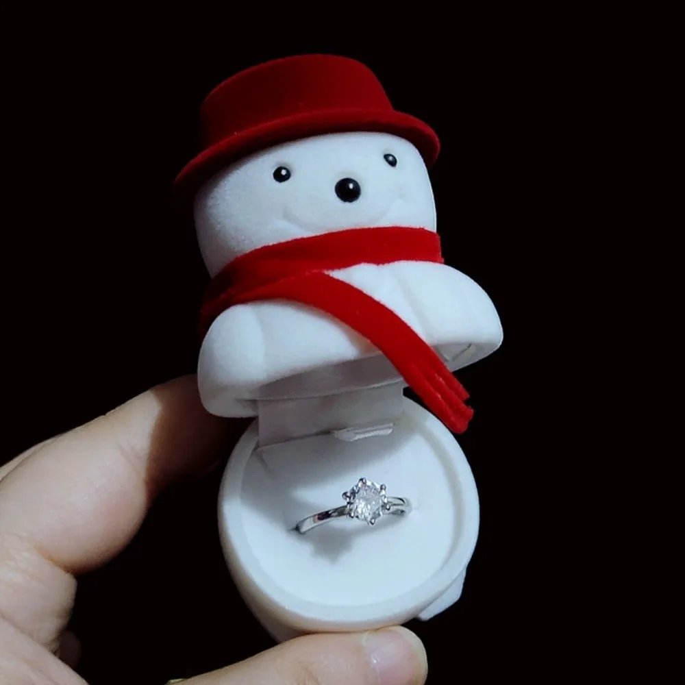 

Рождественская шкатулка для украшений в форме колокольчика, с флокированным снеговиком, елочное украшение, противоударная, для колец, подарки на свадьбу, Дед Мороз