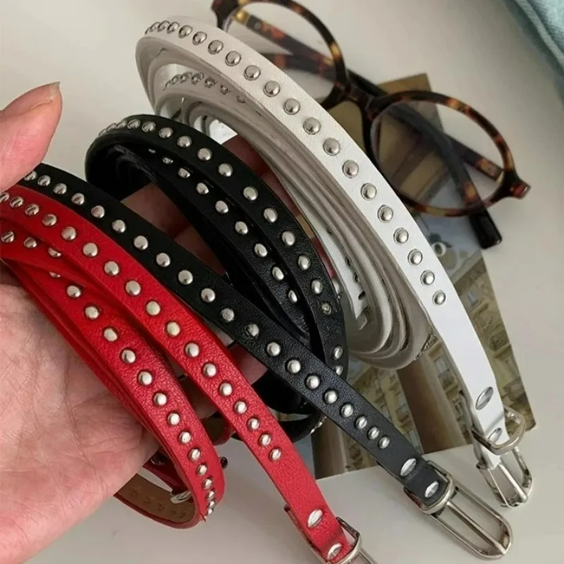 Punk Double Loop Thin Belt Retro Double Layer Waist Chain Rivet Eyelet Buckle Belts Adjustable High Quality PU Leather Belts view 4