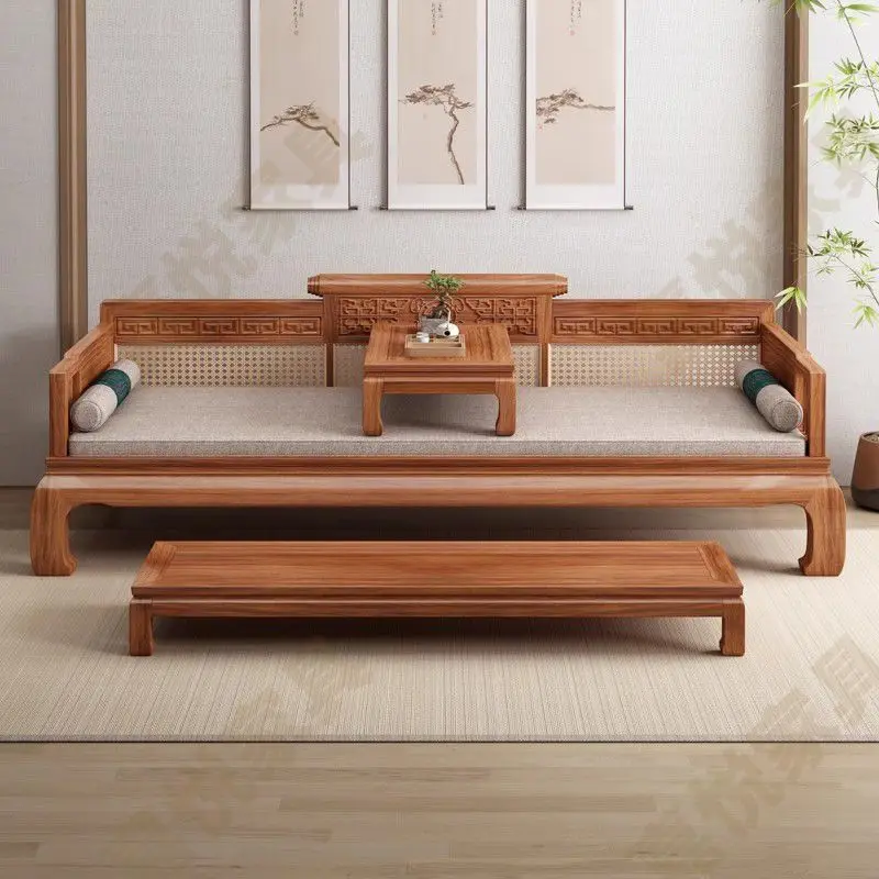 

Jinhua rosewood solid wood Arhat bed combination living room small apartment Arhat couch Kang ji all solidwood Guochao electric
