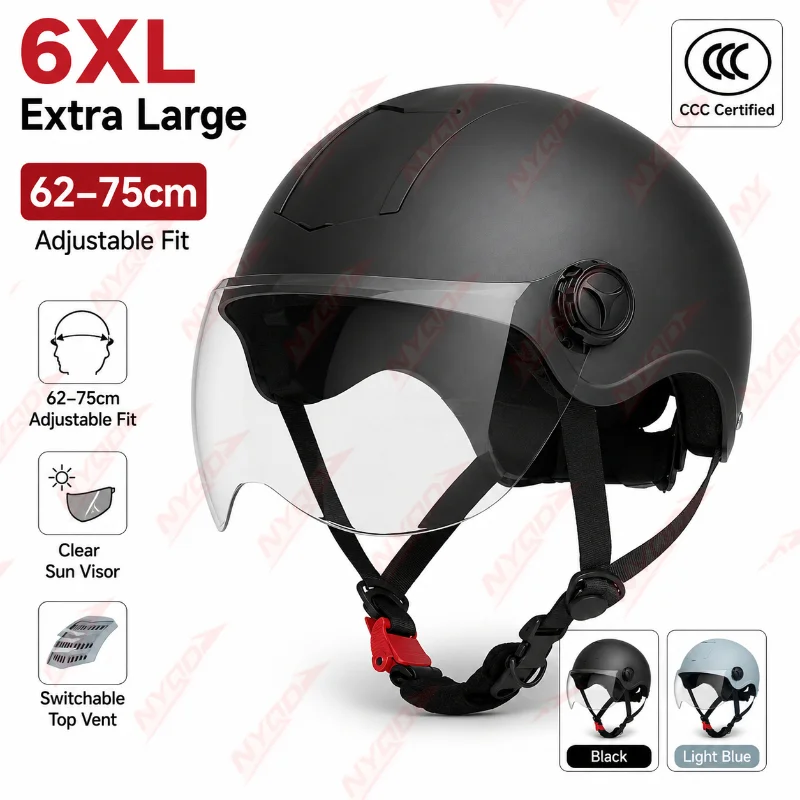 Oversized Half Helmet for Motorcycle Electric Scooter Summer Sun Visor Lightweight Breathable Durable Fits 62 75cm Head