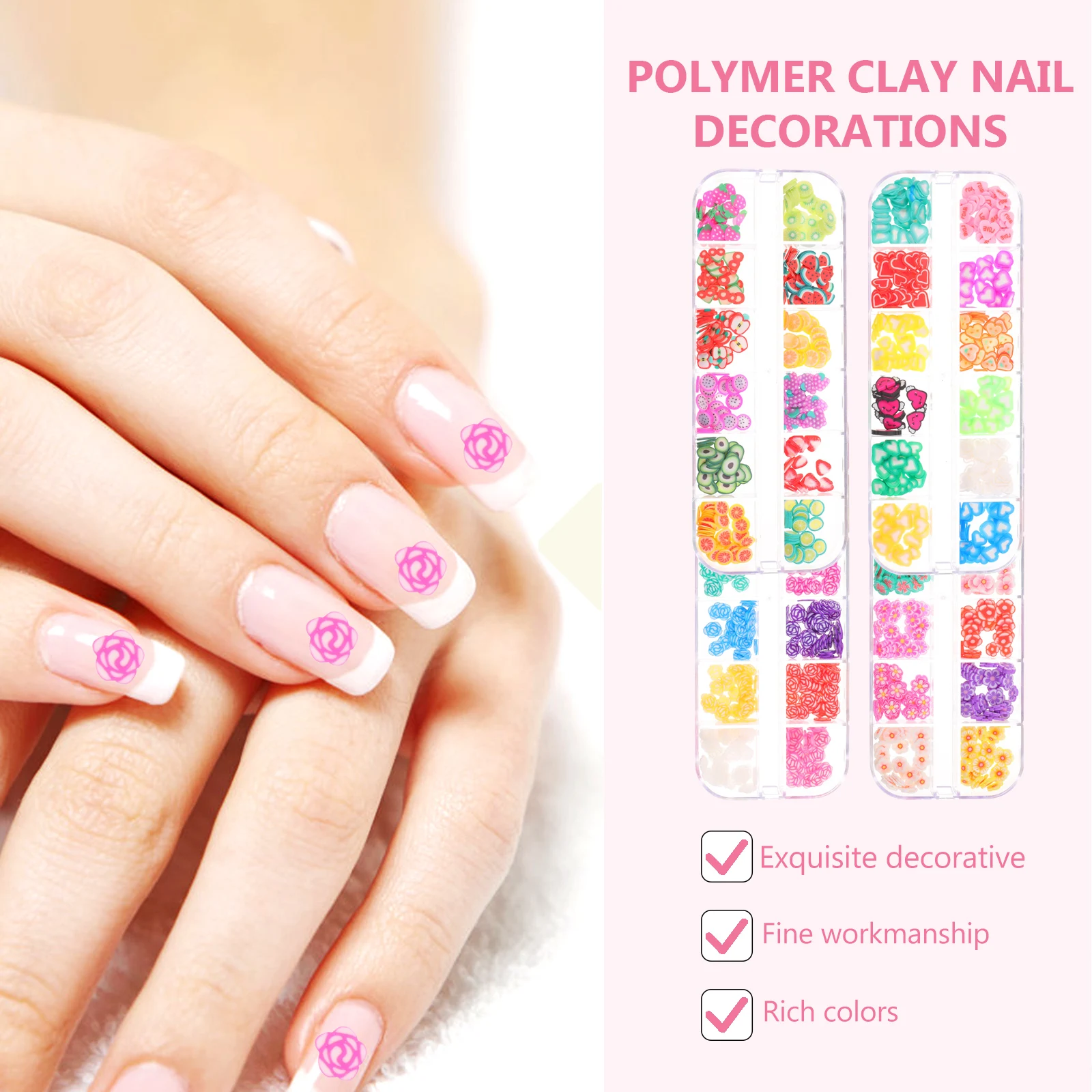 

Nail Art Polymer Clay Slices 4 Boxes Bright Colors Creative Shapes DIY Manicure Supplies Phone Case Decorations Christmas Fun H