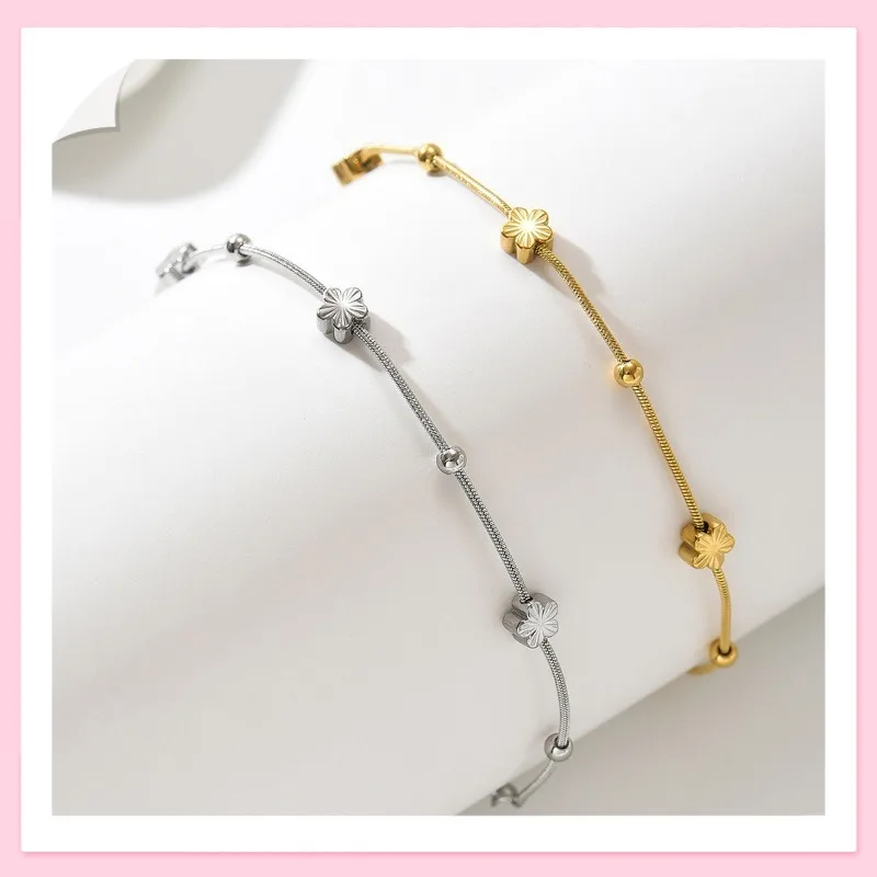 

Personalized Four-leaf Flower Fine Chain Bracelet Gold and Steel Two-color, Exquisite Niche Ladies