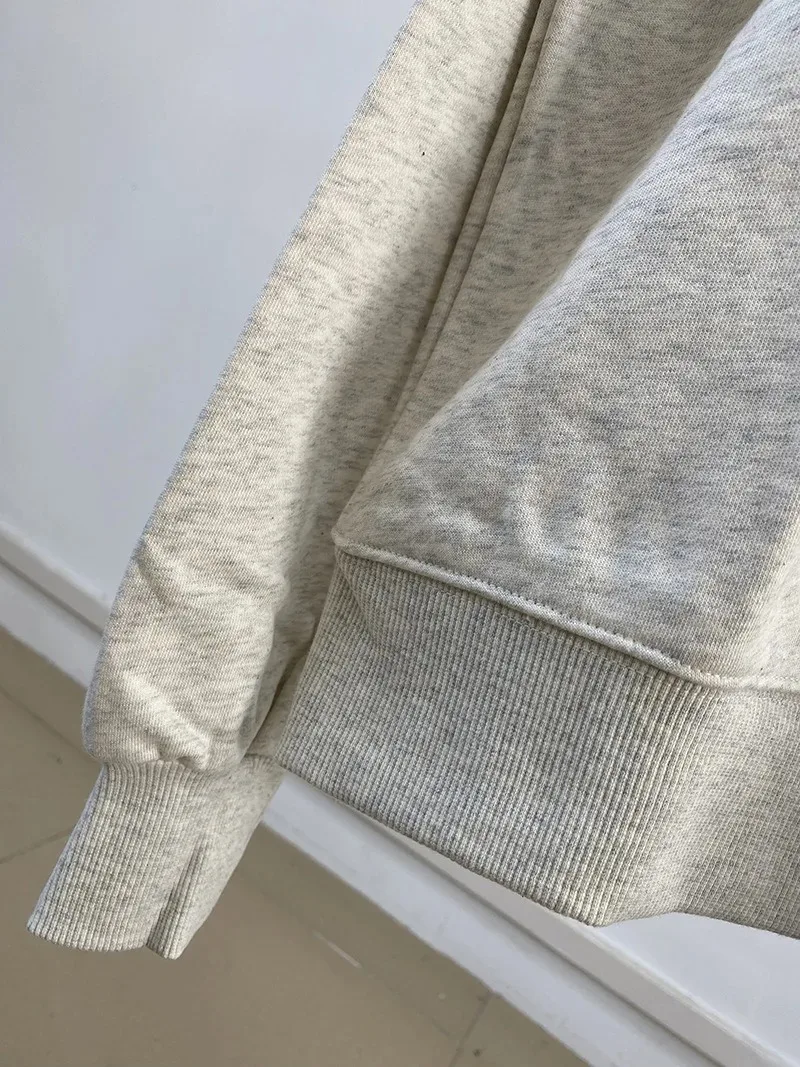 Autumn Winter Women's Pullover Hooded Sweatshirt with Letter Print and Zipper Closure