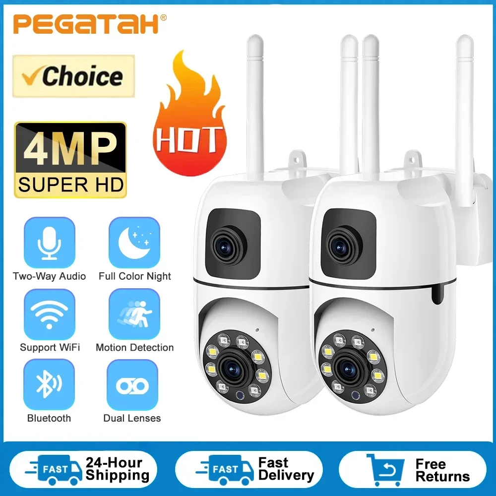 

2PC Dual Lens Dual Screen 4K 8MP PTZ WIFI Camera Outdoor Auto Tracking Security Protection HD CCTV Surveillance IP Cameras