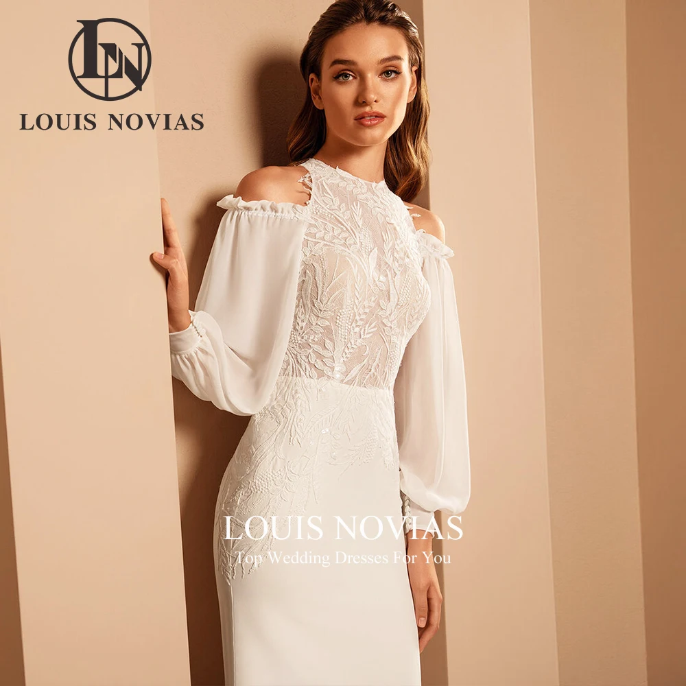 LOUIS NOVIAS Vestidos De Novia De sirena para mujer ilusión satén Puff manga vestido De Novia apliques vestido De Novia Vestidos De Novia