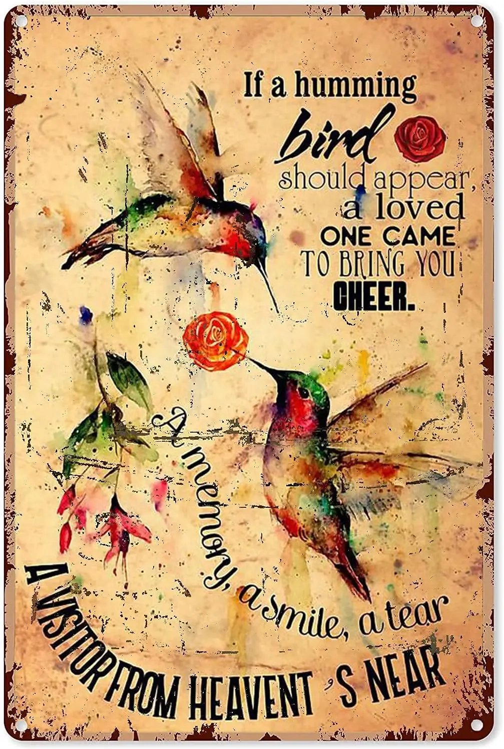 Hummingbird Rose Metal Signs A Visitor From Heavent'S Near Retro Room Decor Posters Garden Club Home Wall Decor Printed Pla sign
