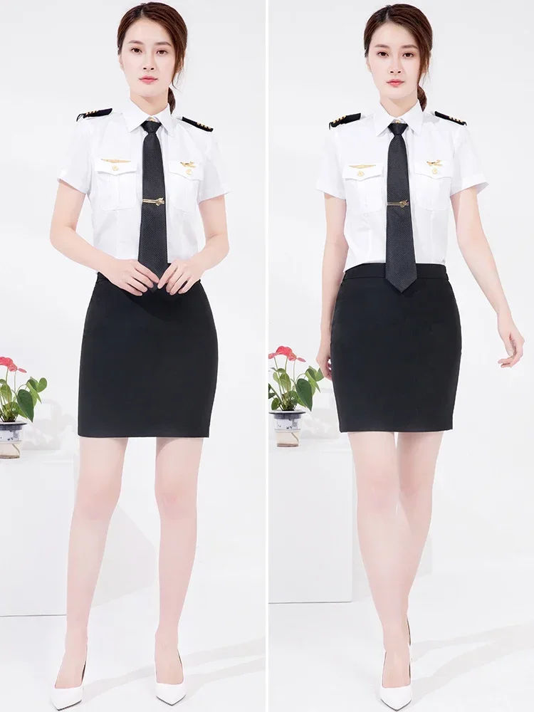 Uniforme aeronautica Hostess Capitano Sicurezza Camicia da lavoro Pantaloni Set Abbigliamento professionale per aereo Set da 3 pezzi