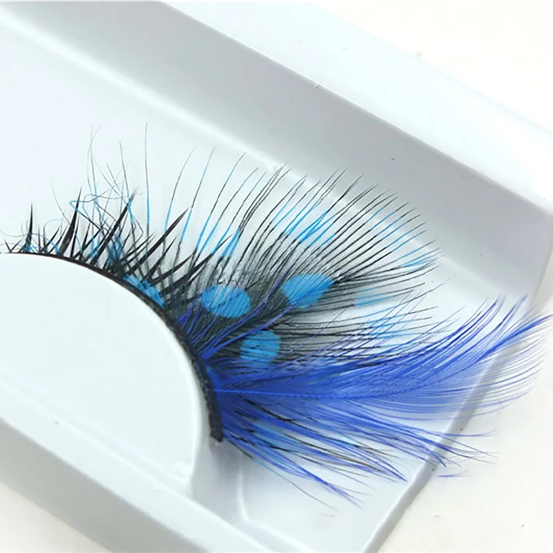 1 Pair Handmade False Eyelashes Color False Eye Lashes Blue Dot Thick Feather False Eyelashes for Eye Performance Party Makeup