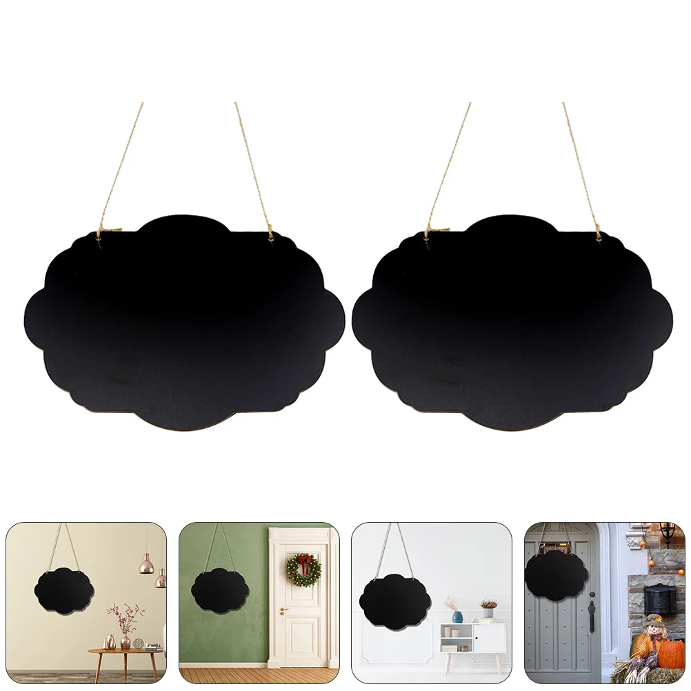 

2 pcs Wooden Diy Chalkboard Ornaments Cloud Shape Double-Sided Lanyard Hanging Boards For Wall Door Window Display Black