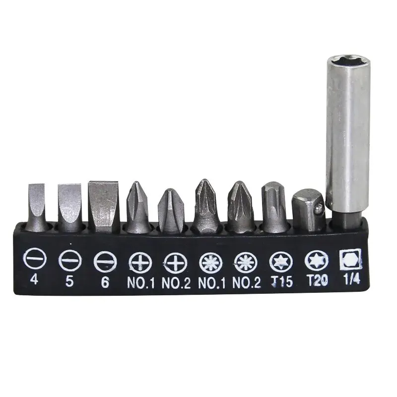 12pc Black Adhesive Strip with Hexagonal Screwdriver 60mm Extension Rod Conversion Head Electric Tool Accessory Set