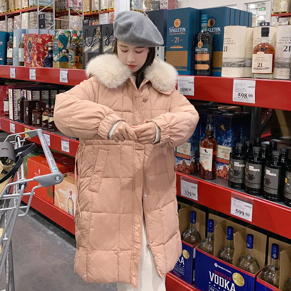2023 Winter Faux Pelz Kragen Unten Jacke Für Frauen Mid-Länge Verdicken Puffer Mantel Weibliche Herbst Warme Parka Baumwolle gefütterte Outwears