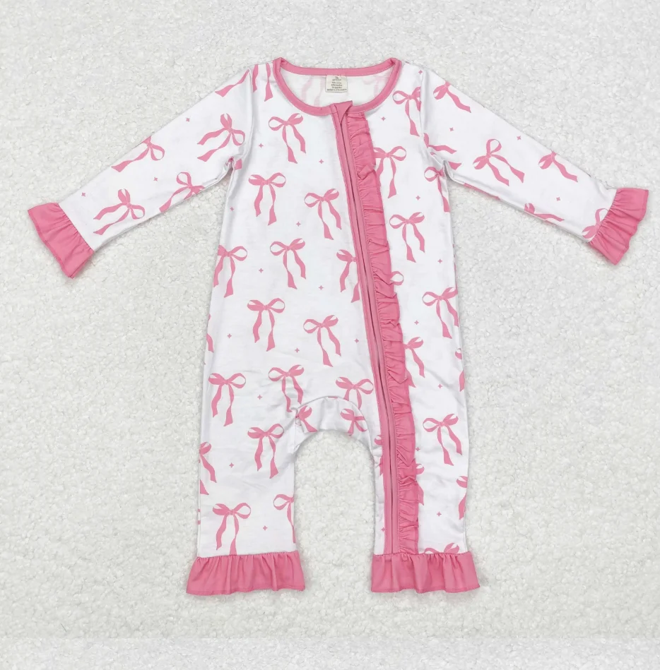 

Newborn Toddler Pink Romper Kids Children Long Sleeves Infant Christmas Bow Jumpsuit Clothing