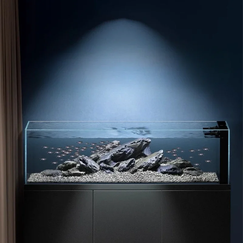 Stream living room ecological wild mining ultra-white glass large bottom filter aquarium Lanshou dragon fish tank