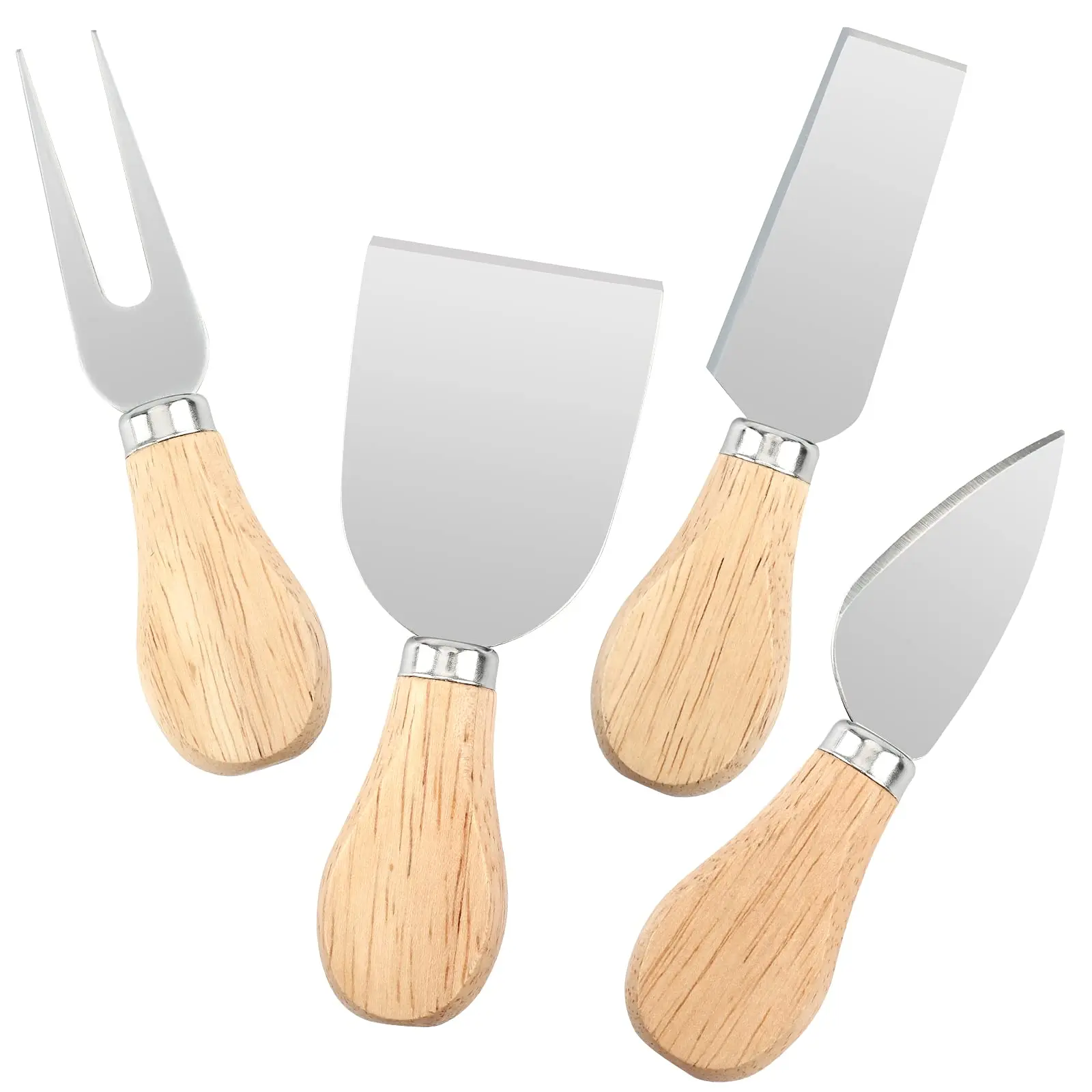 IK Cheese Knife Set 4PCS Cheese Cutter Stainless Steel Cheese Knives with Wooden Handle Cheese Server Set Kitchen Gift Set