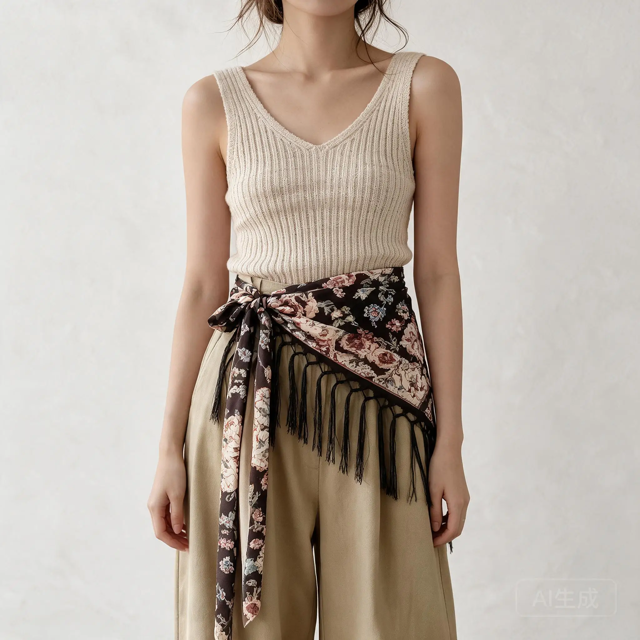 Women Vintage Floral Paisley Tassel Triangle Waist Scarf Belt Tie For Layered Dresses Pants Outfit Decor New Fashion Daily Wear