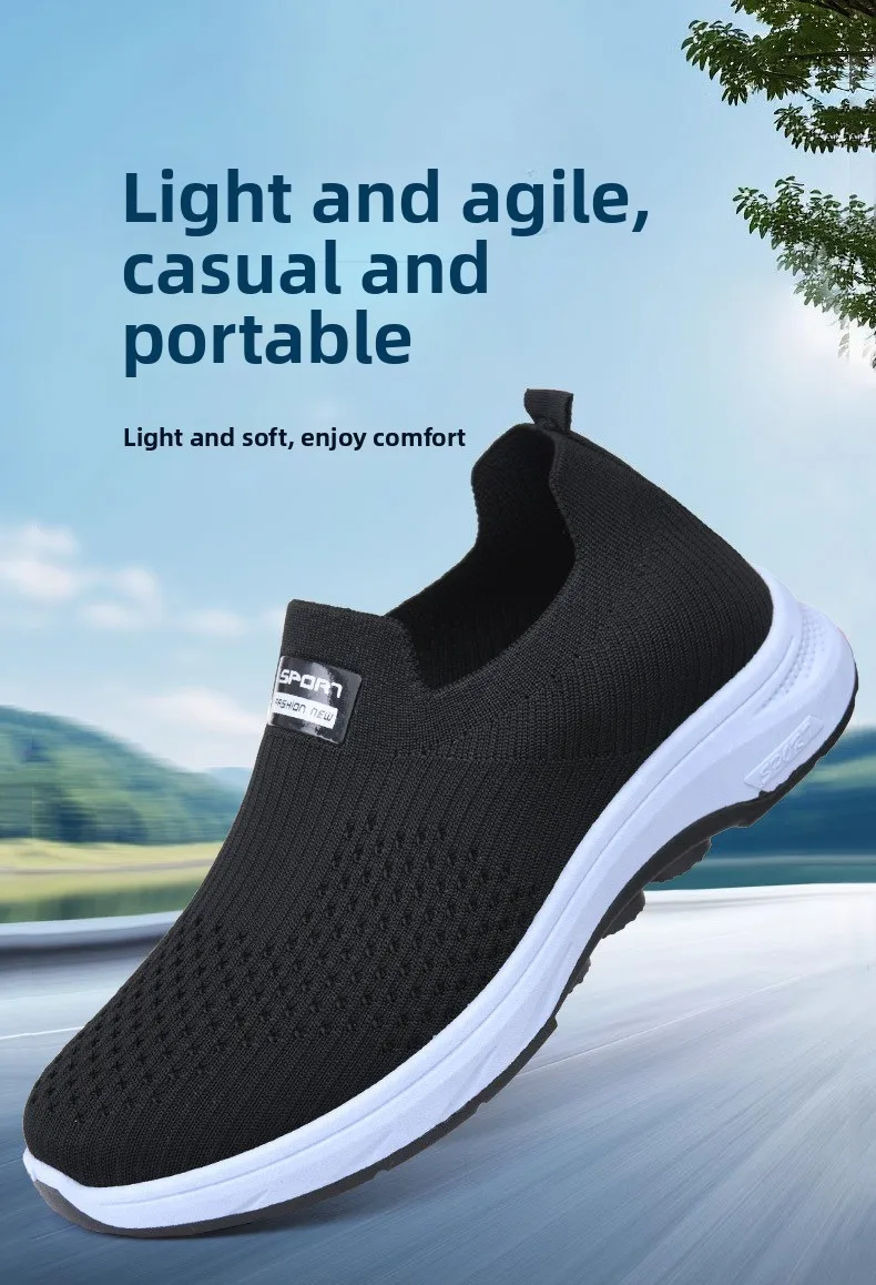 Herren-Strick-Slipper, atmungsaktives, fliegendes Gewebe-Obermaterial, dicke, rutschfeste Sohle, bequeme Freizeitschuhe zum Gehen – Detail 1