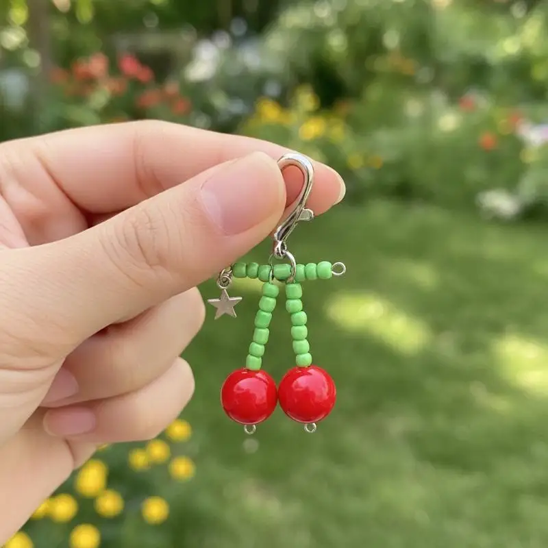 Niedlicher Roter Kirsch-Schlüsselanhänger, Herz-Schlüsselring, Süßer Frucht-Taschenanhänger für Mädchen, Coquette-Ästhetik Geschenke – Detail 1