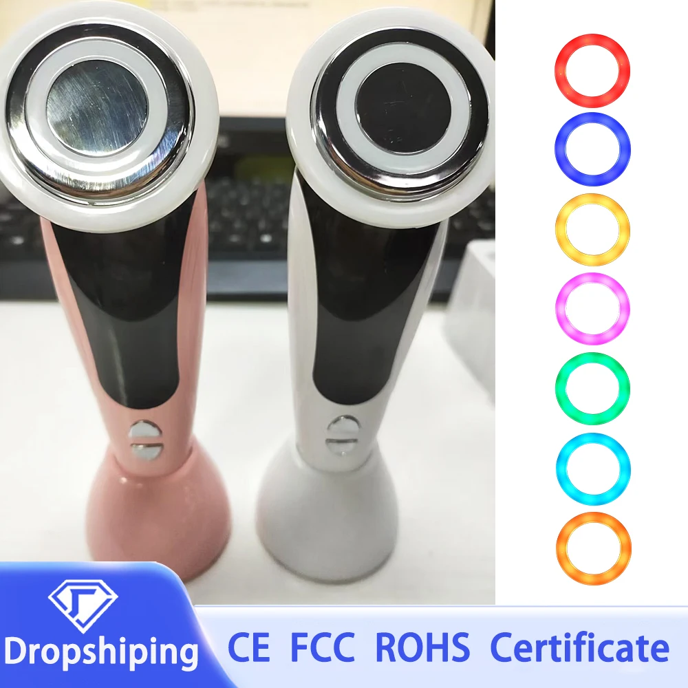 7 في 1 EMS جهاز رفع الوجه مكركرنت LED العلاج بالضوء الحرارة الاهتزاز مدلك الوجه لثبات الرقبة تجديد الجلد