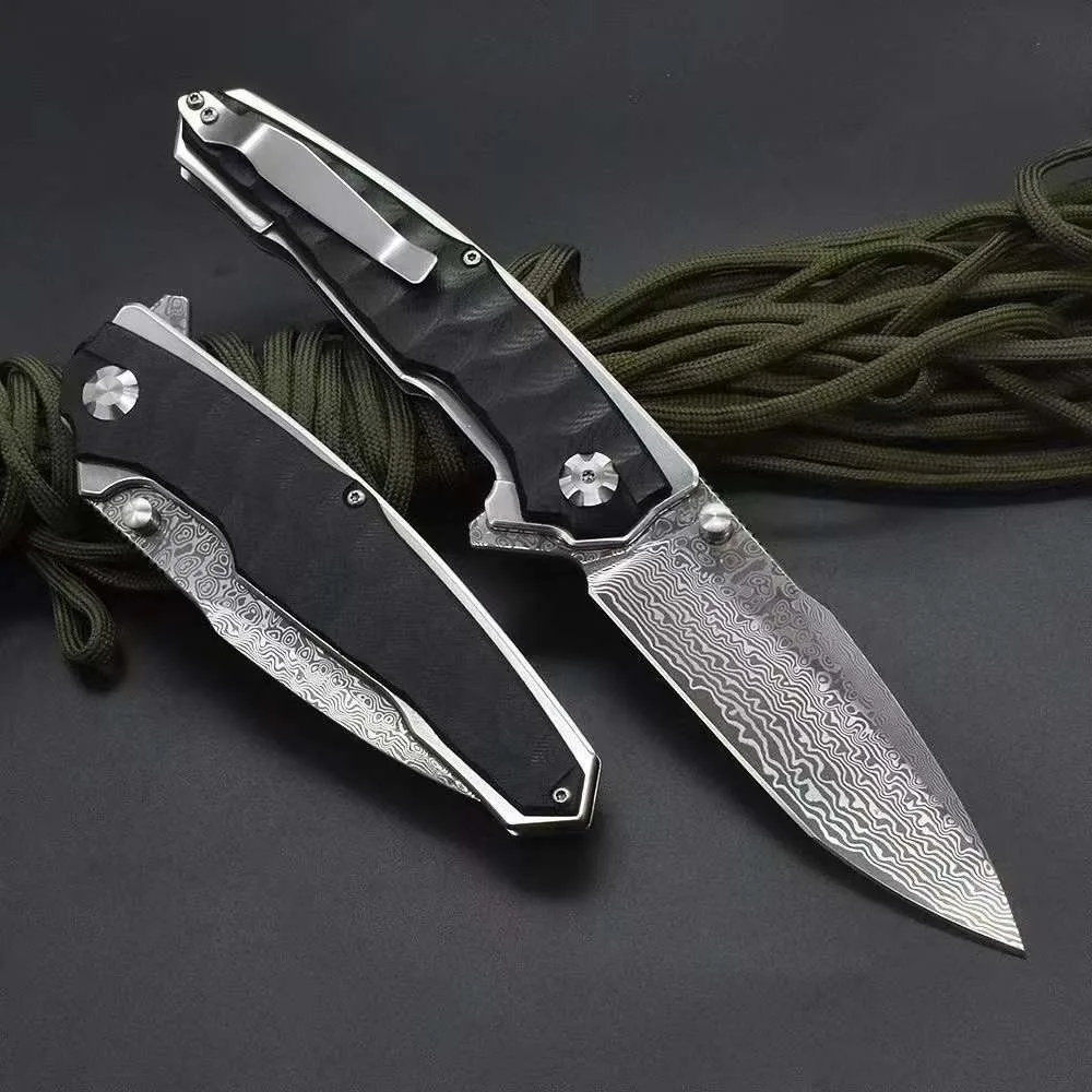 Python Folding Knife Damascus Folding Knife Outdoor Carrying Portable Survival Camping Defense Knife Home Use Fruit knife