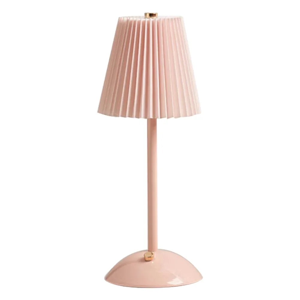 

Pleated Shade Warm Night Light with Metal Base Nordic Decorative Light Rechargeable 3 Colors Dimmable for Living Room Bedroom